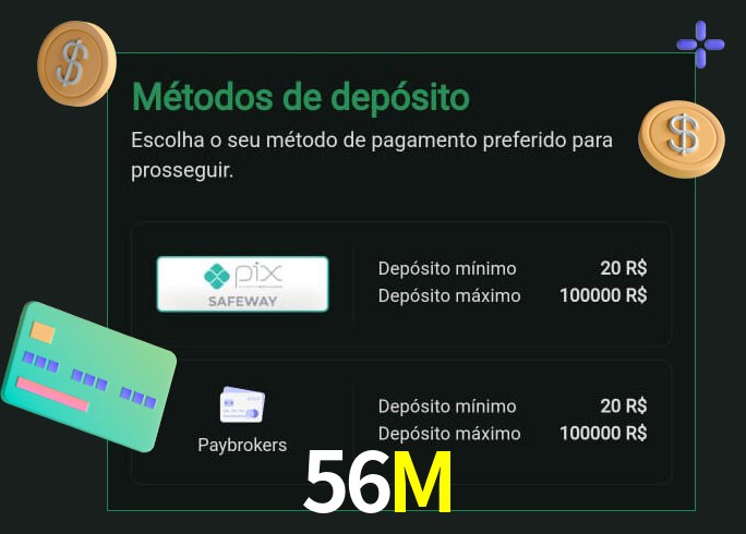 O cassino 56M oferece uma grande variedade de métodos de pagamento